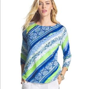 {Chico’s} NWT Taylor Blue Pattern 3/4 Sleeve Top